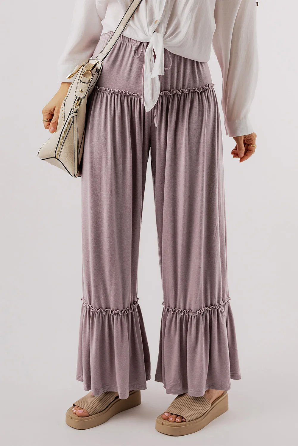 Frilled High Waist Wide Leg Pants