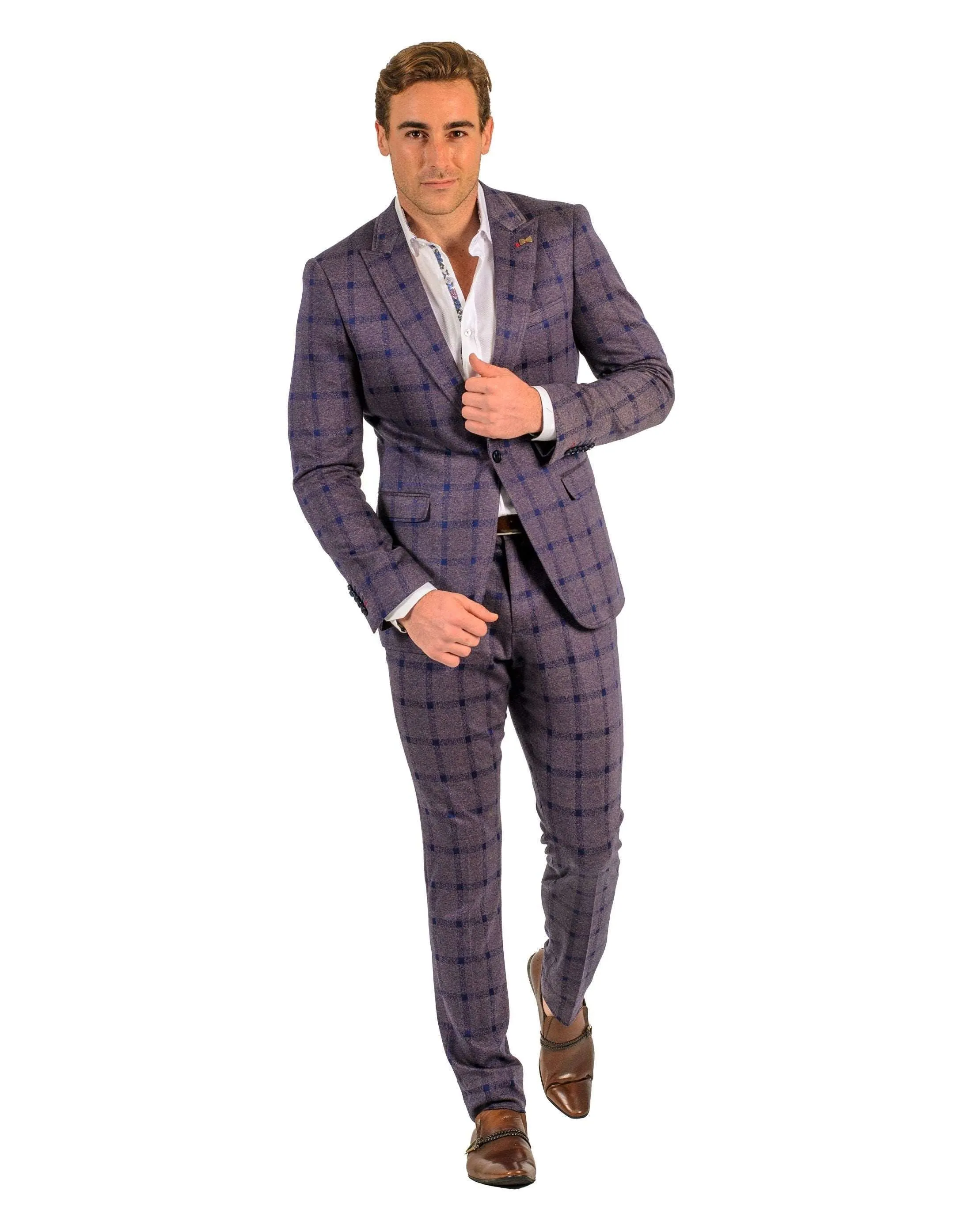 Giovanni Testi 1 Button Peak Lapel Windowpane Travel suit GTRVL1P-7029