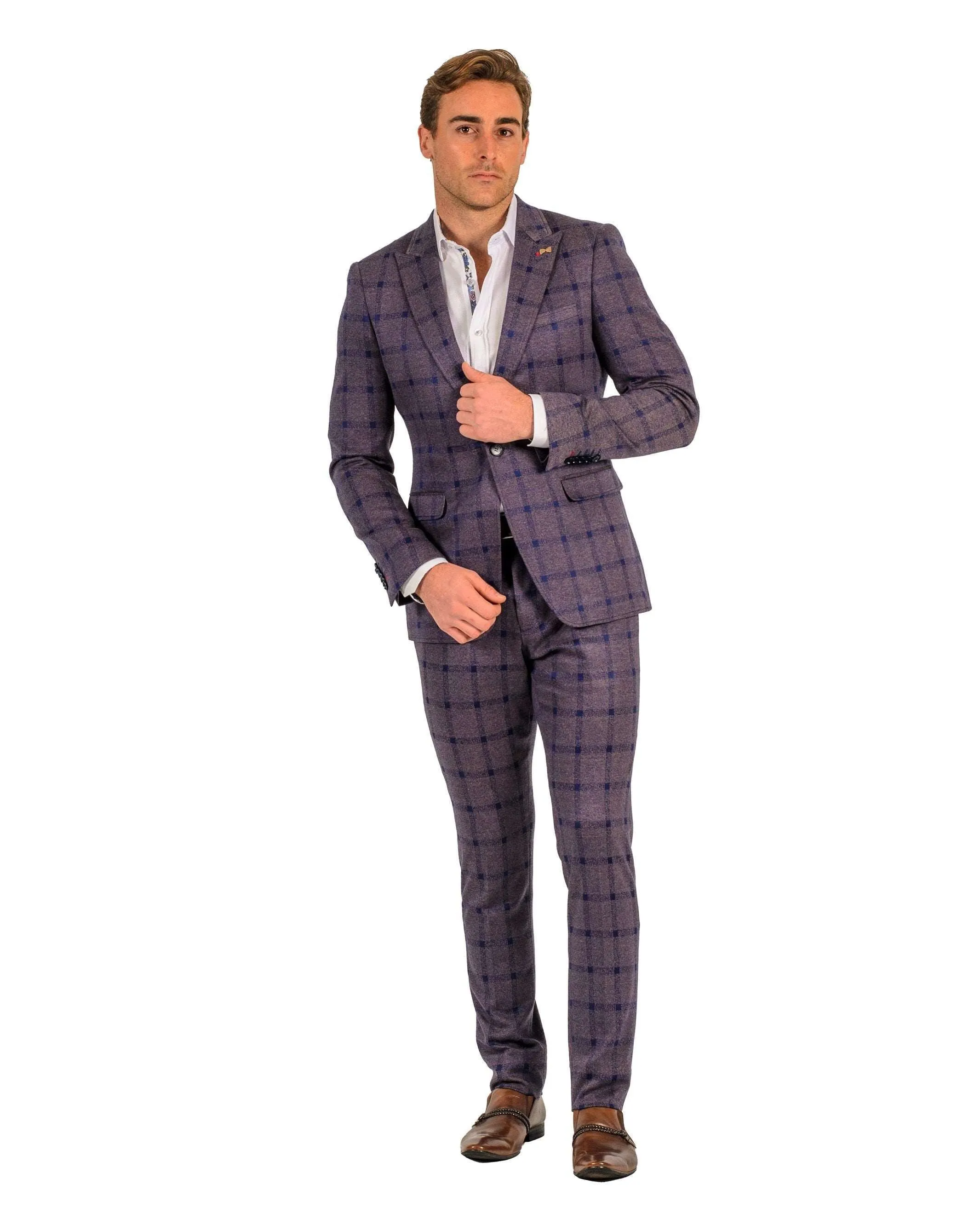 Giovanni Testi 1 Button Peak Lapel Windowpane Travel suit GTRVL1P-7029