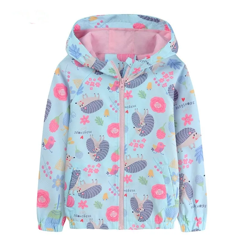 Girls Cartoon Hedgehog Pattern Double Layer Breathable Cotton Lining Jacket - Blue