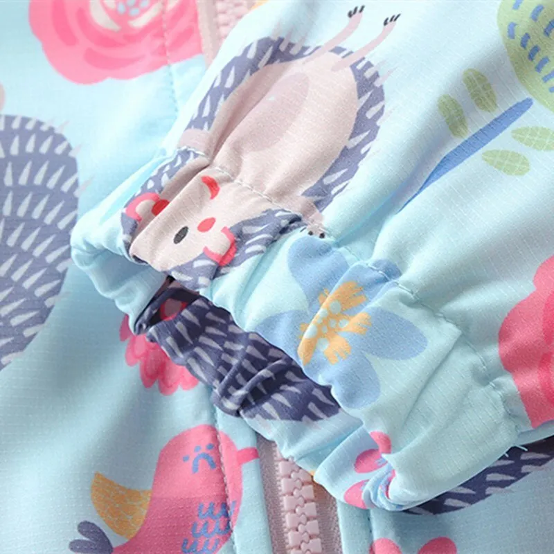 Girls Cartoon Hedgehog Pattern Double Layer Breathable Cotton Lining Jacket - Blue