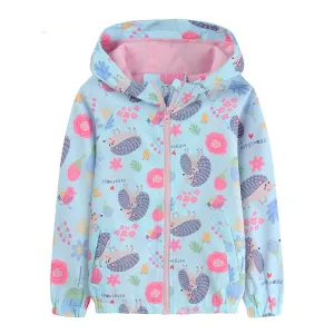 Girls Cartoon Hedgehog Pattern Double Layer Breathable Cotton Lining Jacket - Blue