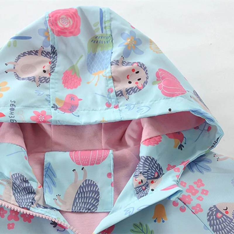 Girls Cartoon Hedgehog Pattern Double Layer Breathable Cotton Lining Jacket - Blue