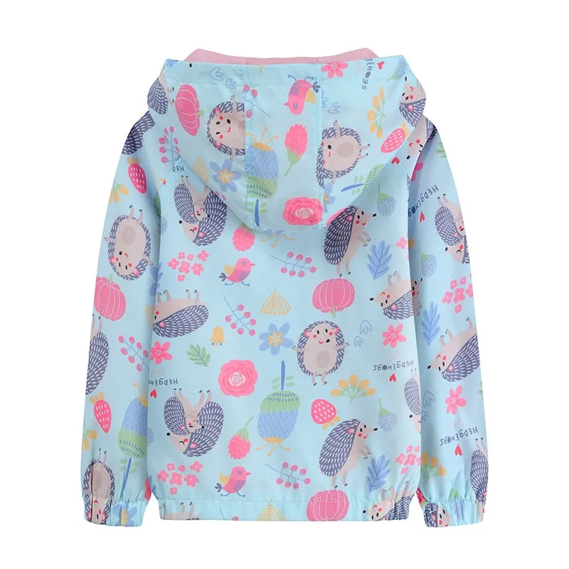 Girls Cartoon Hedgehog Pattern Double Layer Breathable Cotton Lining Jacket - Blue