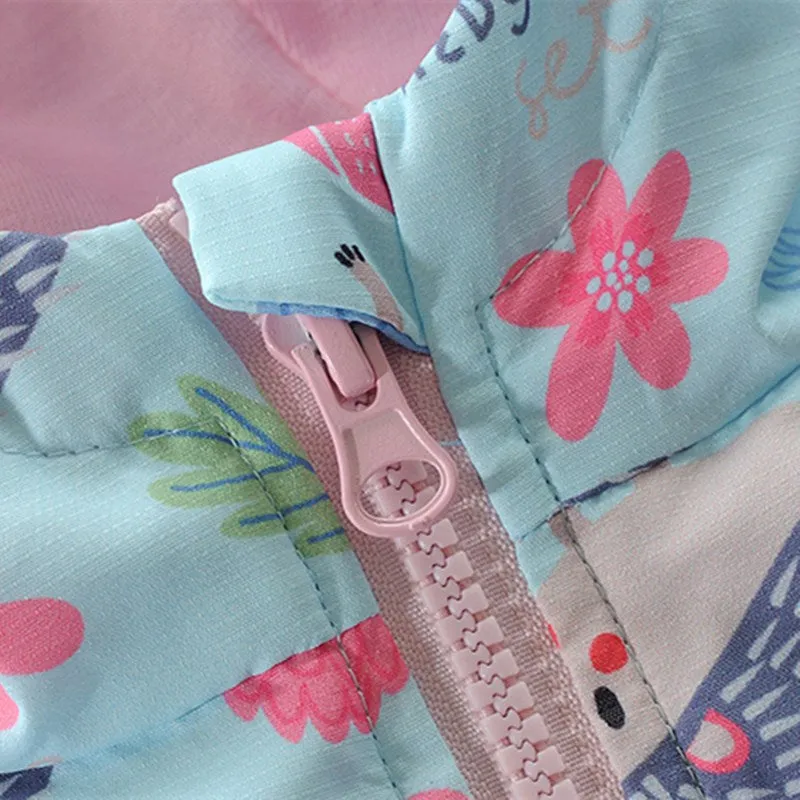 Girls Cartoon Hedgehog Pattern Double Layer Breathable Cotton Lining Jacket - Blue