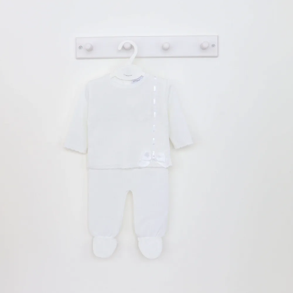 Girls White Satin Bow Legging Set