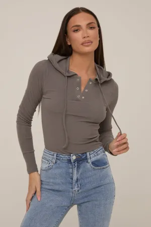Grey Knitted Hooded Bodysuit - Peony