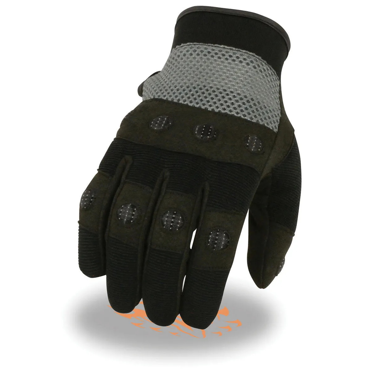 GREY SH76101 Men's Black and Grey Textile Mesh Motorcycle Mechanics Hand Gloves W/ Amara Cloth Bottom