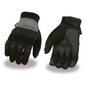 GREY SH76101 Men's Black and Grey Textile Mesh Motorcycle Mechanics Hand Gloves W/ Amara Cloth Bottom