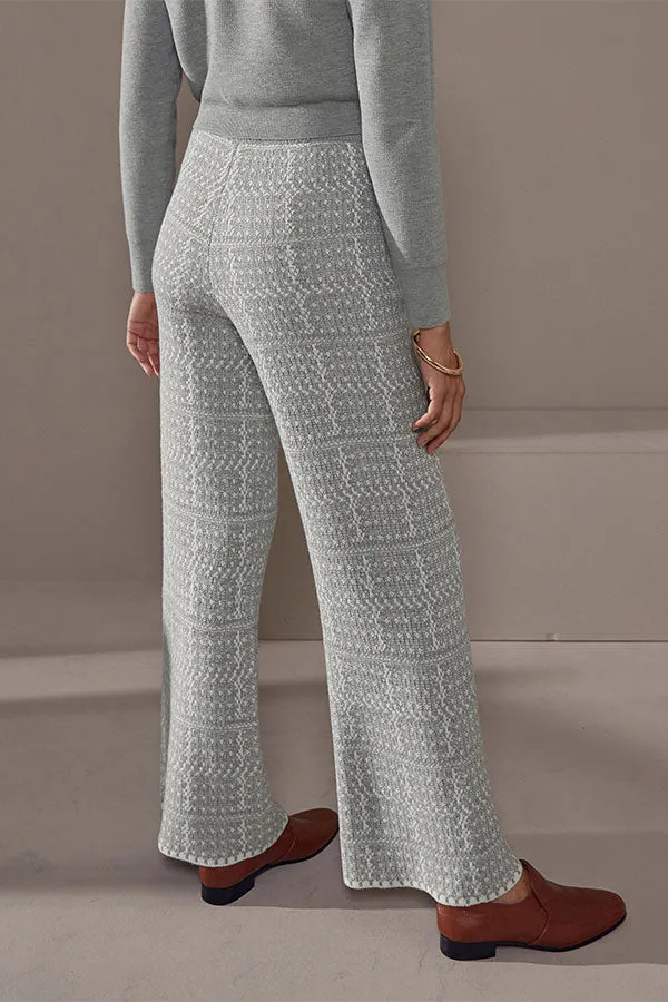 GREY WIDE-LEG JACQUARD KNITTED TROUSERS