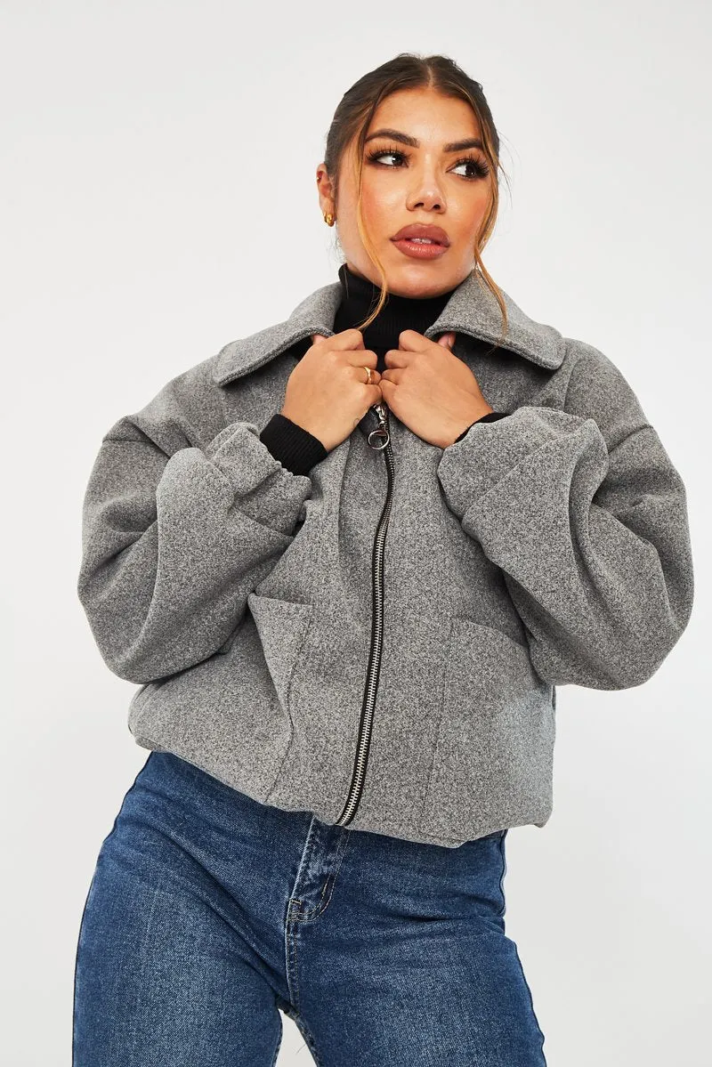 Grey Zip Front Side Pocket Shacket - Lima