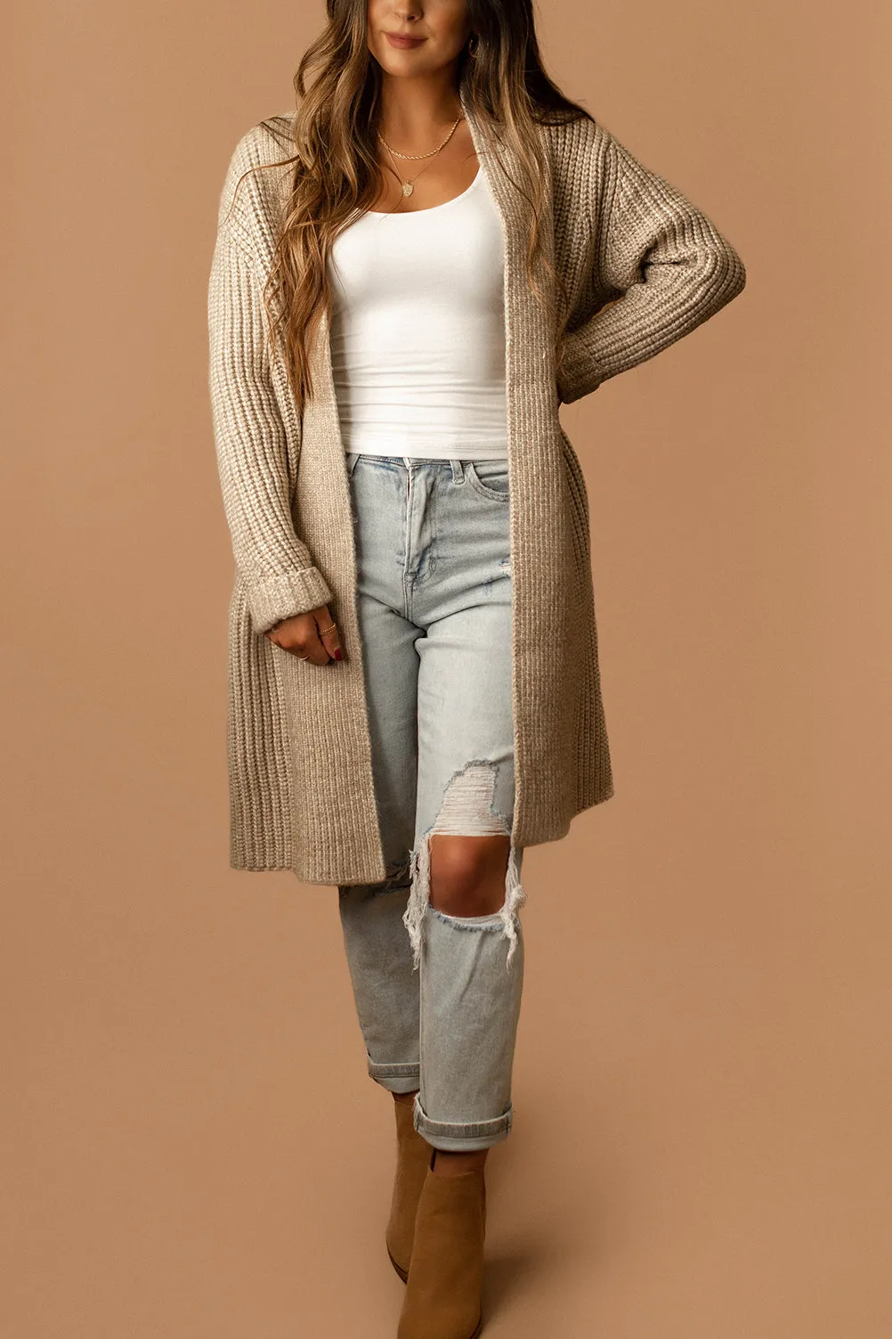 Hopeless Chunky Knit Long Cardigan (Taupe) | FINAL SALE