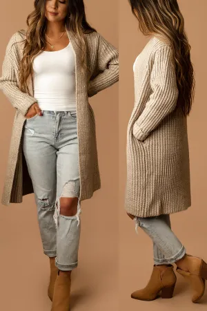 Hopeless Chunky Knit Long Cardigan (Taupe) | FINAL SALE