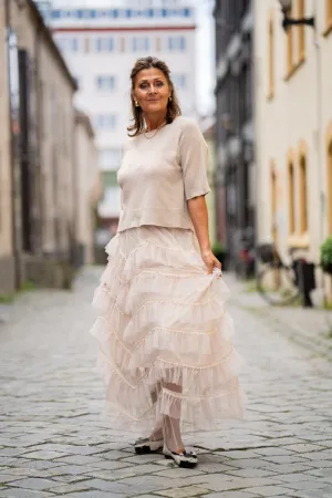Imperial Beige kort strikkegenser med liten arm
