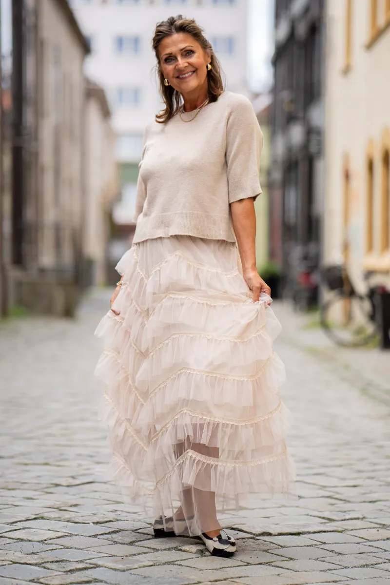 Imperial Beige kort strikkegenser med liten arm