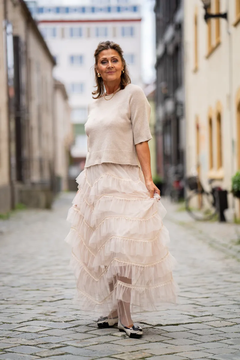 Imperial Beige kort strikkegenser med liten arm