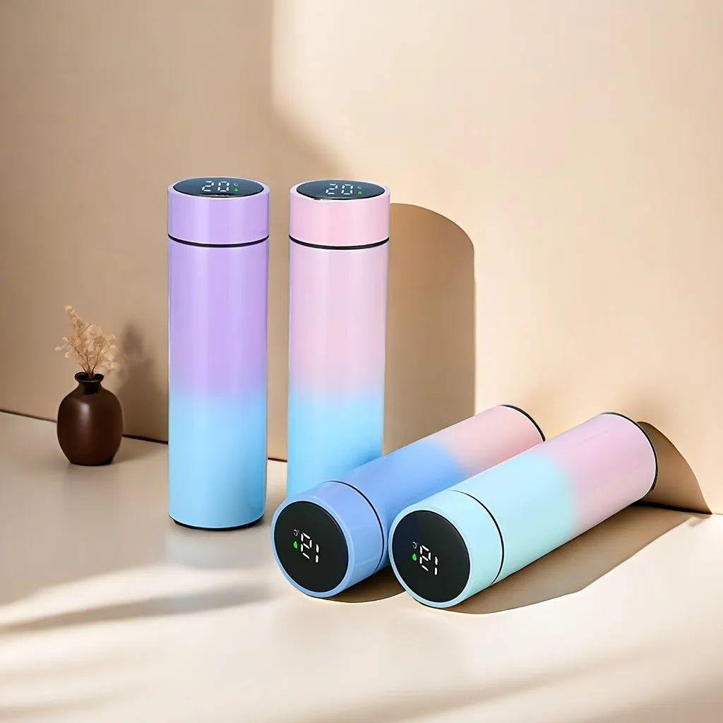 Insulated Gradient Color Vacuum Flask - Sports Water Bottles - 304 Stainless Steel, Touch Temperature Display, Double-Walled, Leak-Proof, BPA-Free, Durable and Stylish for Outdoor Activities