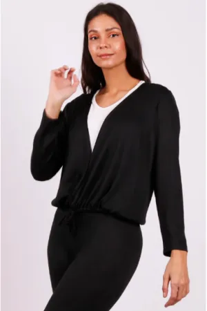 ISCA - Long Sleeve Cardigan with Gathered Hem and Tie - 8390-1107