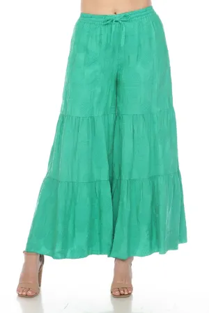 Johnny Was Embroidered Pull On Tiered Wide Leg Pants Boho Chic C63924
