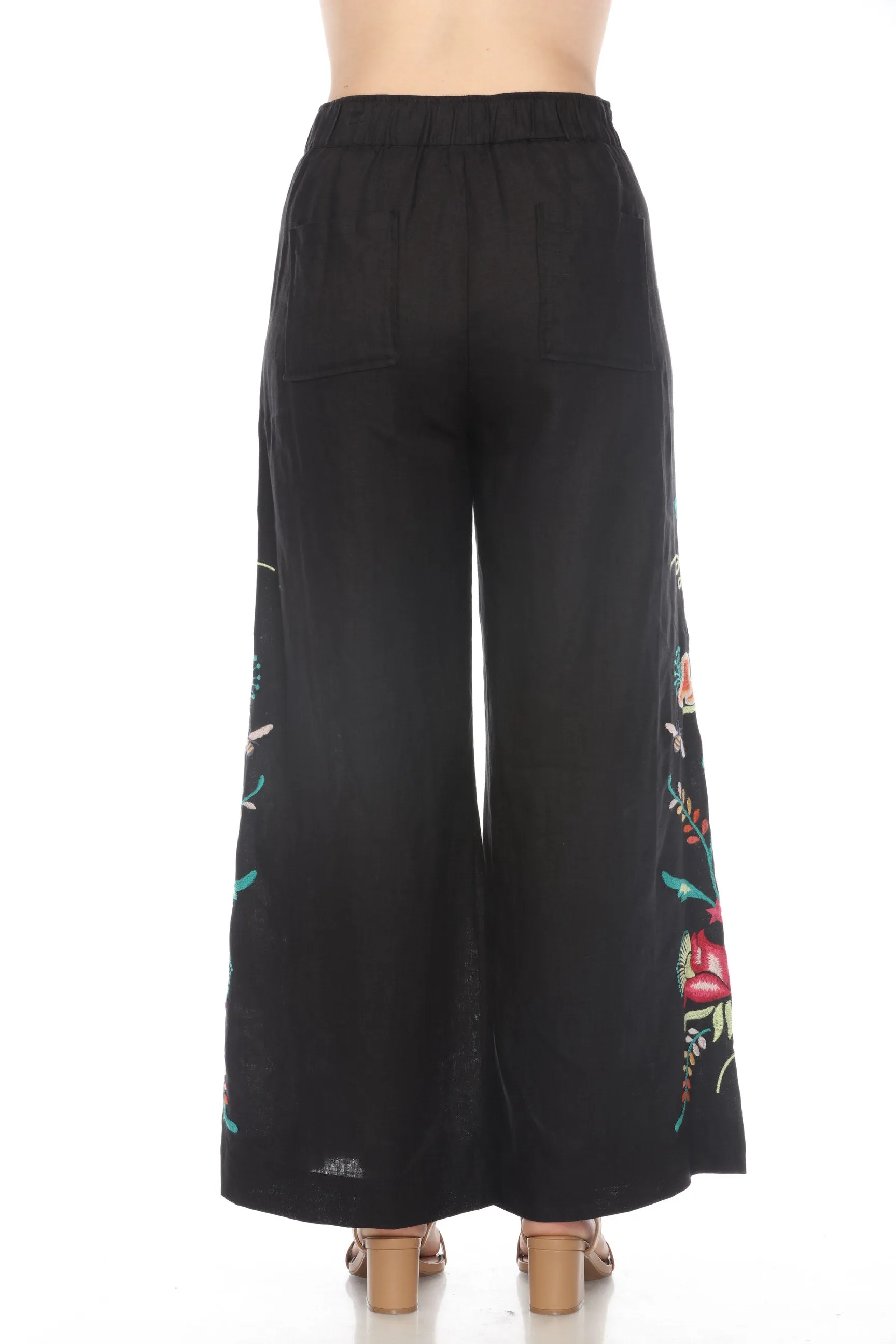 Johnny Was JWLA Averi Wide Leg Embroidered Linen Pants Boho Chic J69524 *