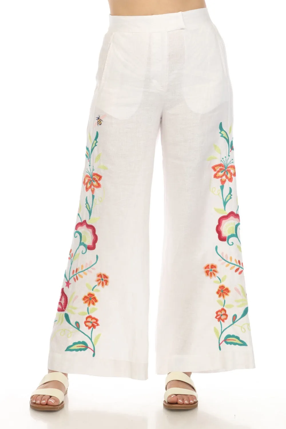Johnny Was JWLA Averi Wide Leg Embroidered Linen Pants Boho Chic J69524 *