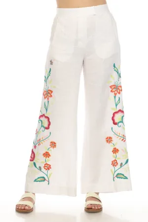 Johnny Was JWLA Averi Wide Leg Embroidered Linen Pants Boho Chic J69524 *