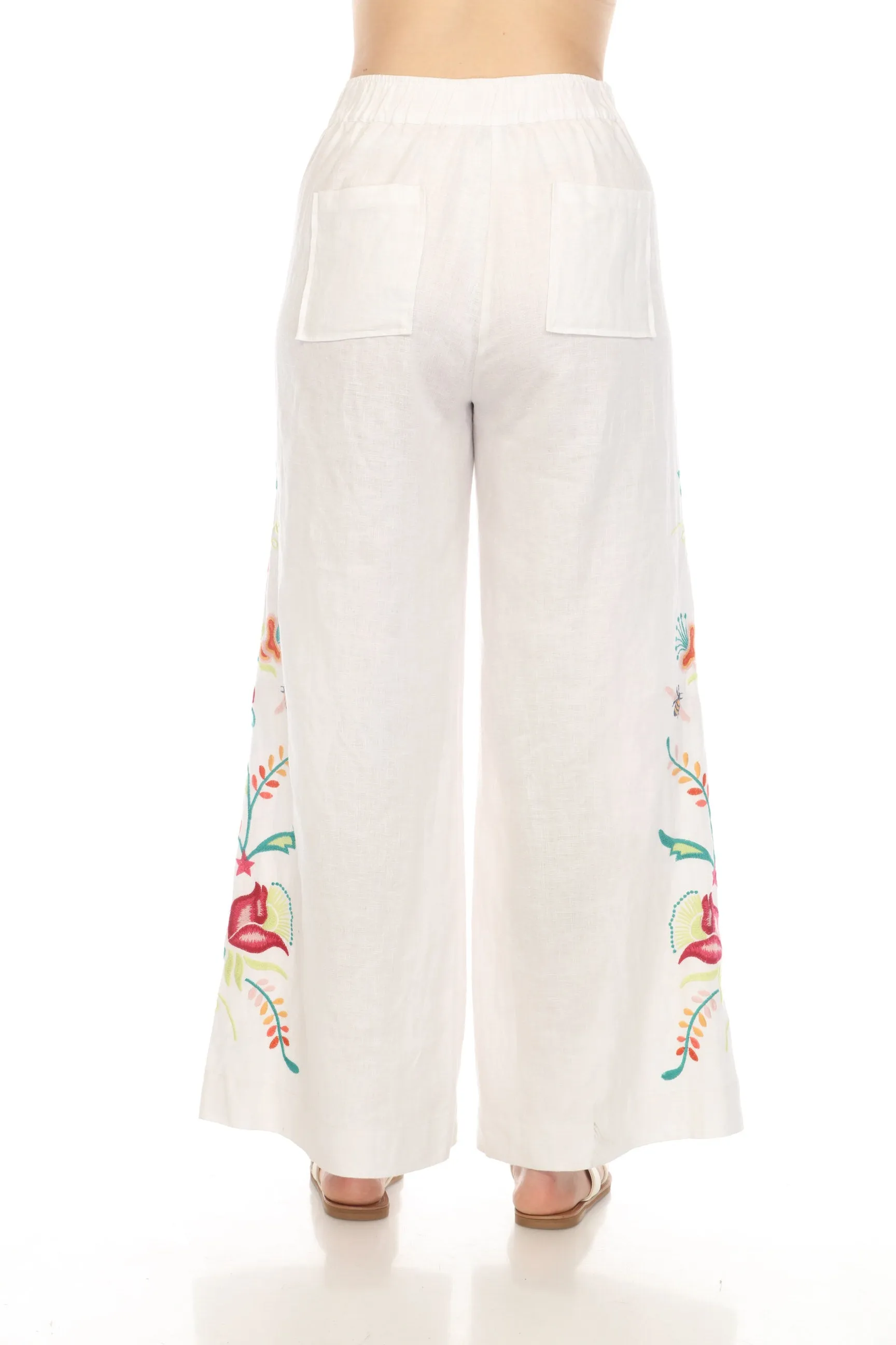 Johnny Was JWLA Averi Wide Leg Embroidered Linen Pants Boho Chic J69524 *