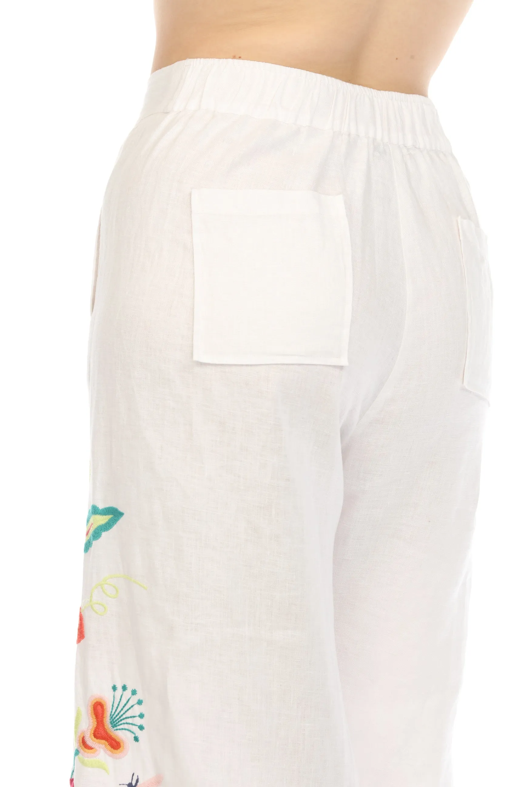 Johnny Was JWLA Averi Wide Leg Embroidered Linen Pants Boho Chic J69524 *