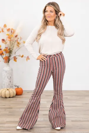 KanCan Terra Cotta Stripe Flare Jeans