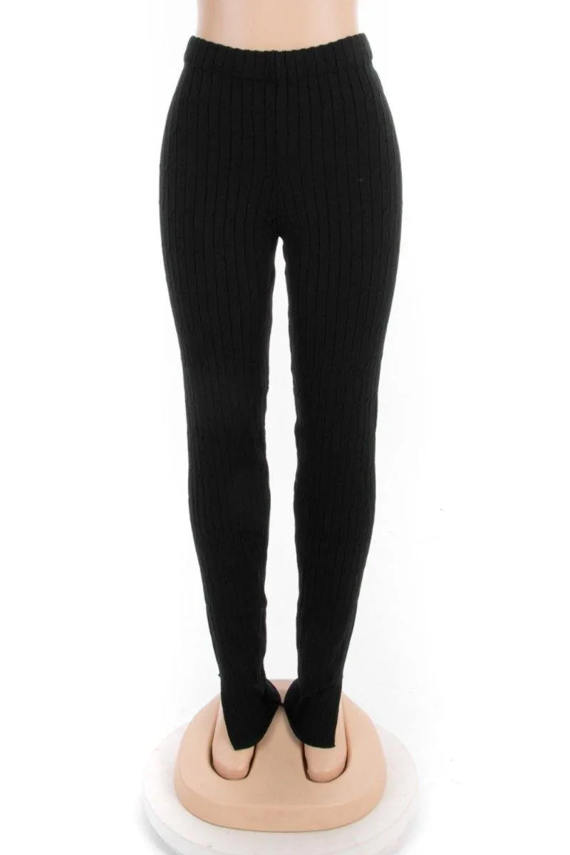 Knitted & fly Slit High Waist Leggings Pants