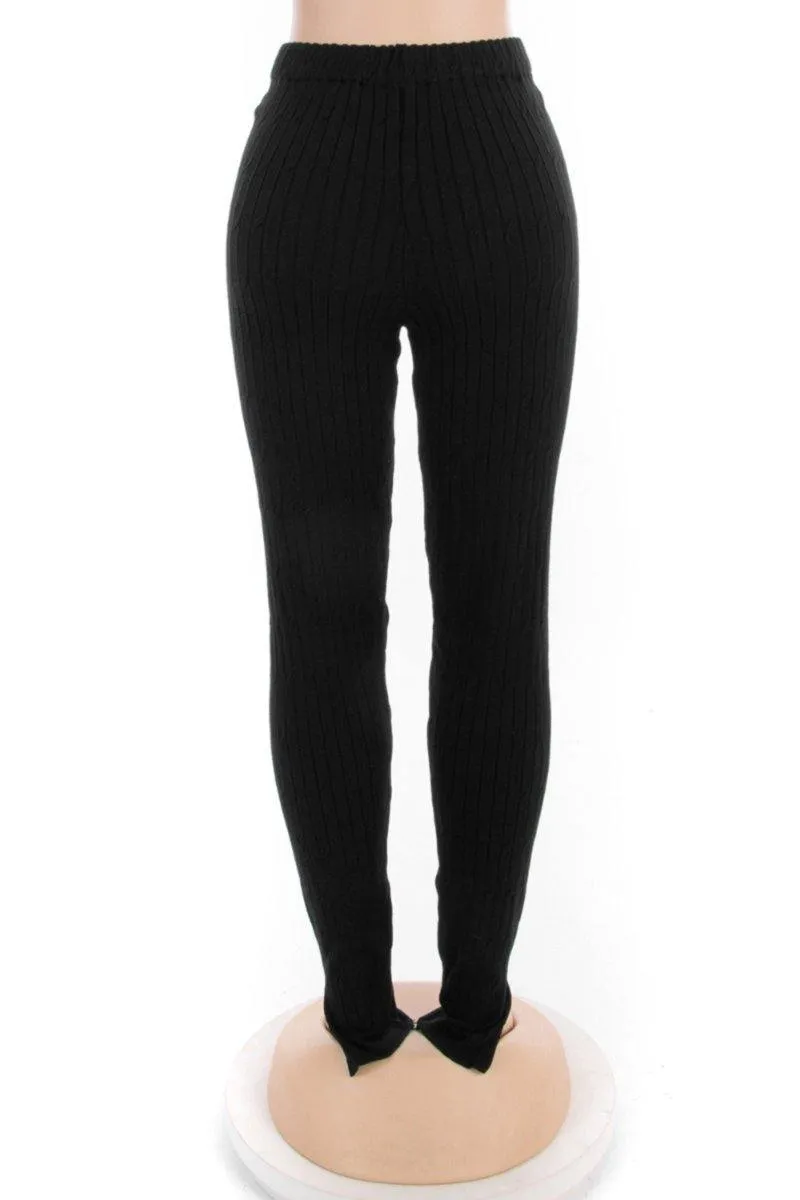 Knitted & fly Slit High Waist Leggings Pants