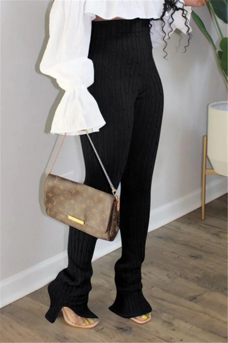 Knitted & fly Slit High Waist Leggings Pants