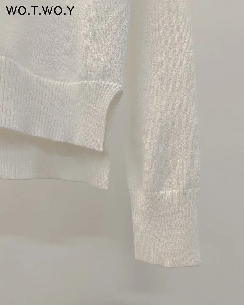 Knitted Turtleneck Sweater & Wide Leg Pant 2 Piece Set for Women