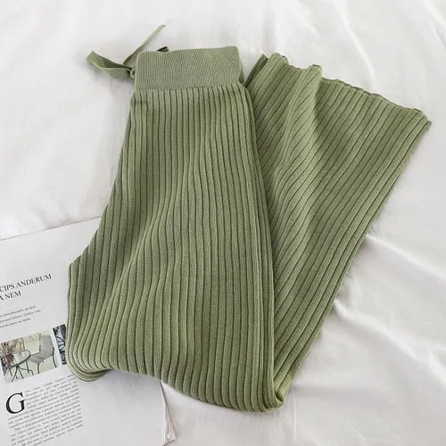 Knitted Wide Leg Pants Women Solid Pit Long Trousers