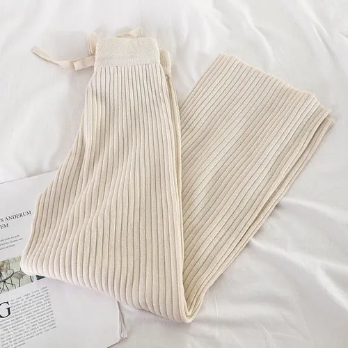 Knitted Wide Leg Pants Women Solid Pit Long Trousers