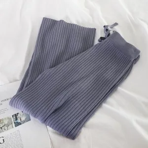 Knitted Wide Leg Pants Women Solid Pit Long Trousers