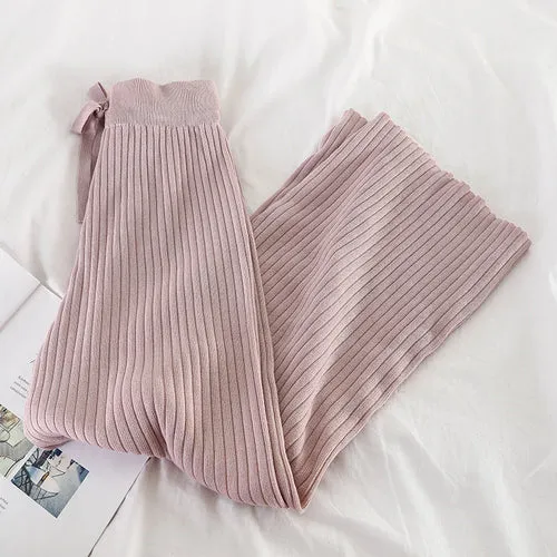 Knitted Wide Leg Pants Women Solid Pit Long Trousers