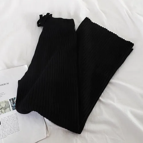 Knitted Wide Leg Pants Women Solid Pit Long Trousers