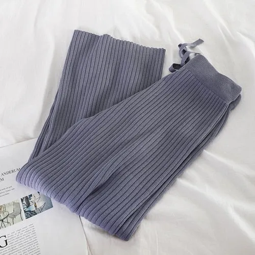 Knitted Wide Leg Pants Women Solid Pit Long Trousers
