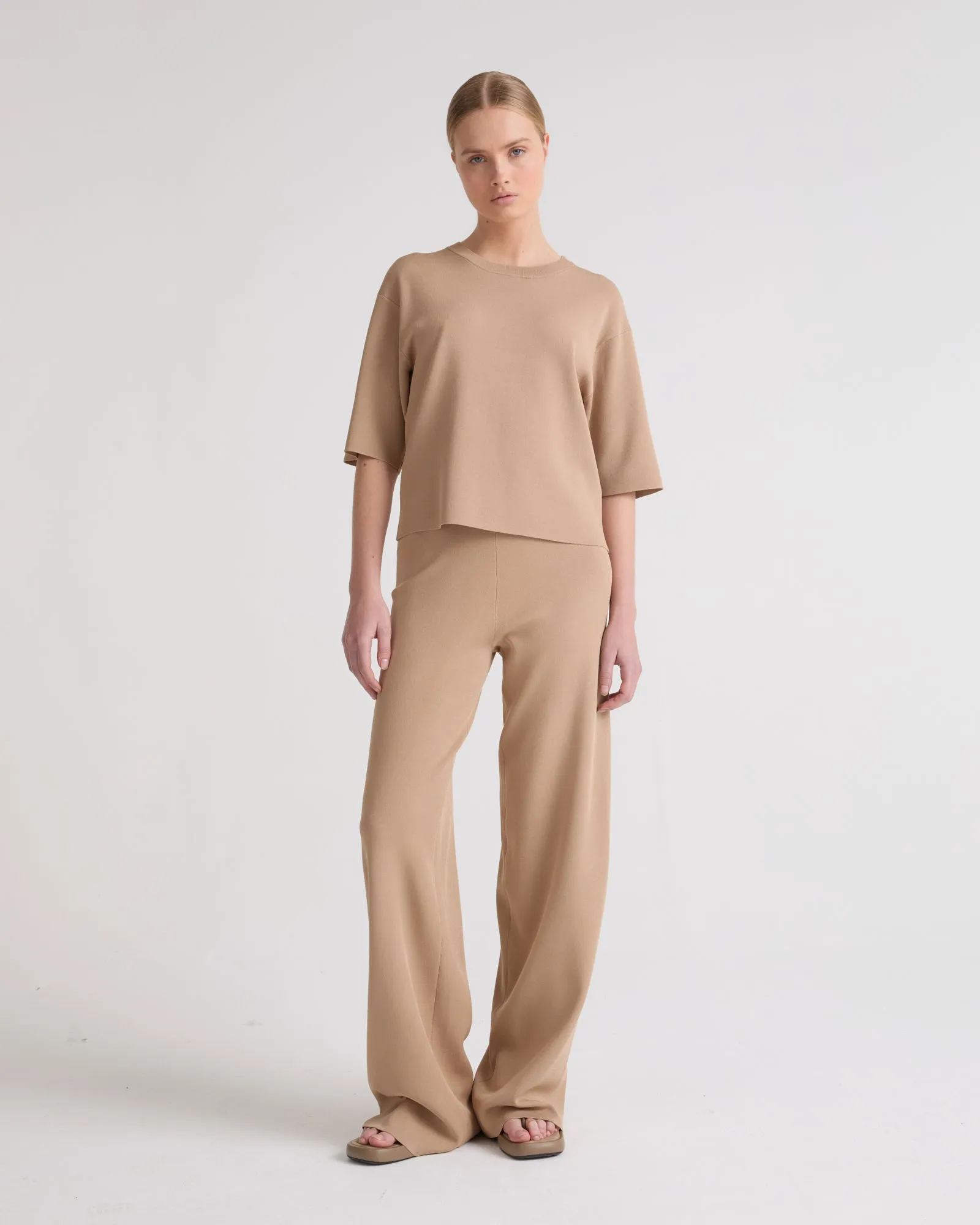Knitted wide leg trousers