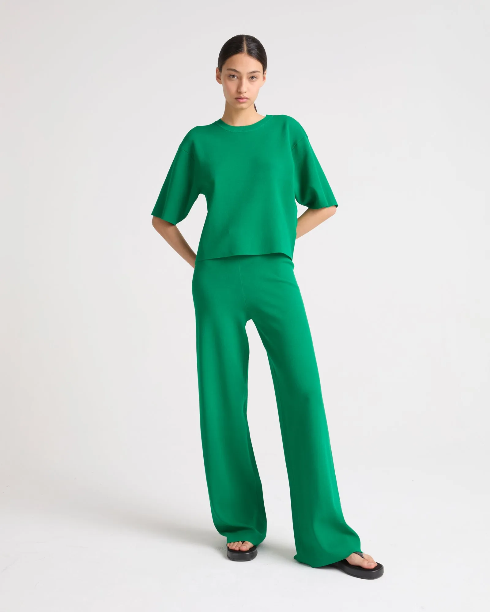 Knitted wide leg trousers