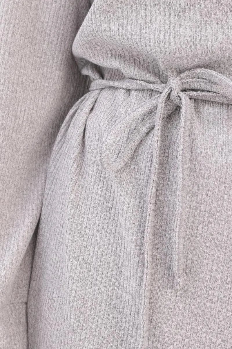 Knitted Wrap-Style Wide-Leg Set | Grey