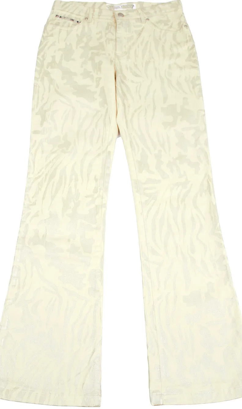 KRIZIA PARIS. Beige Cotton Camouflage Printed Flare Pants