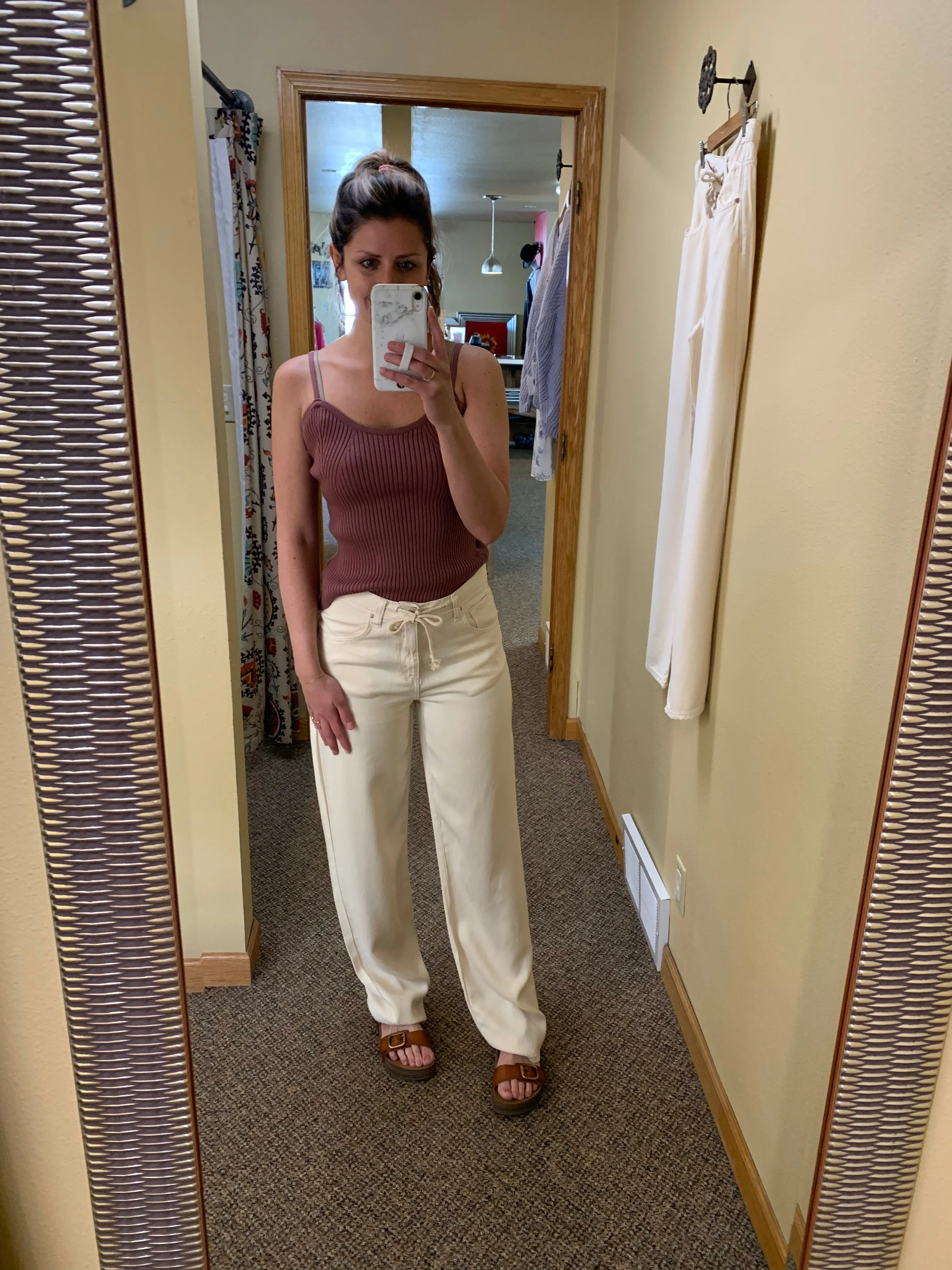 lightweight tencel straight leg pants | bone