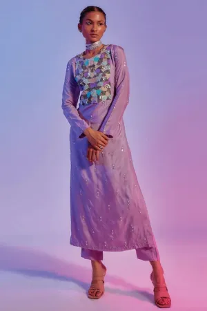 LILAC EMBELLISHED YOKE KURTA TEAMED WITH LILAC CIGARETTE PANTS