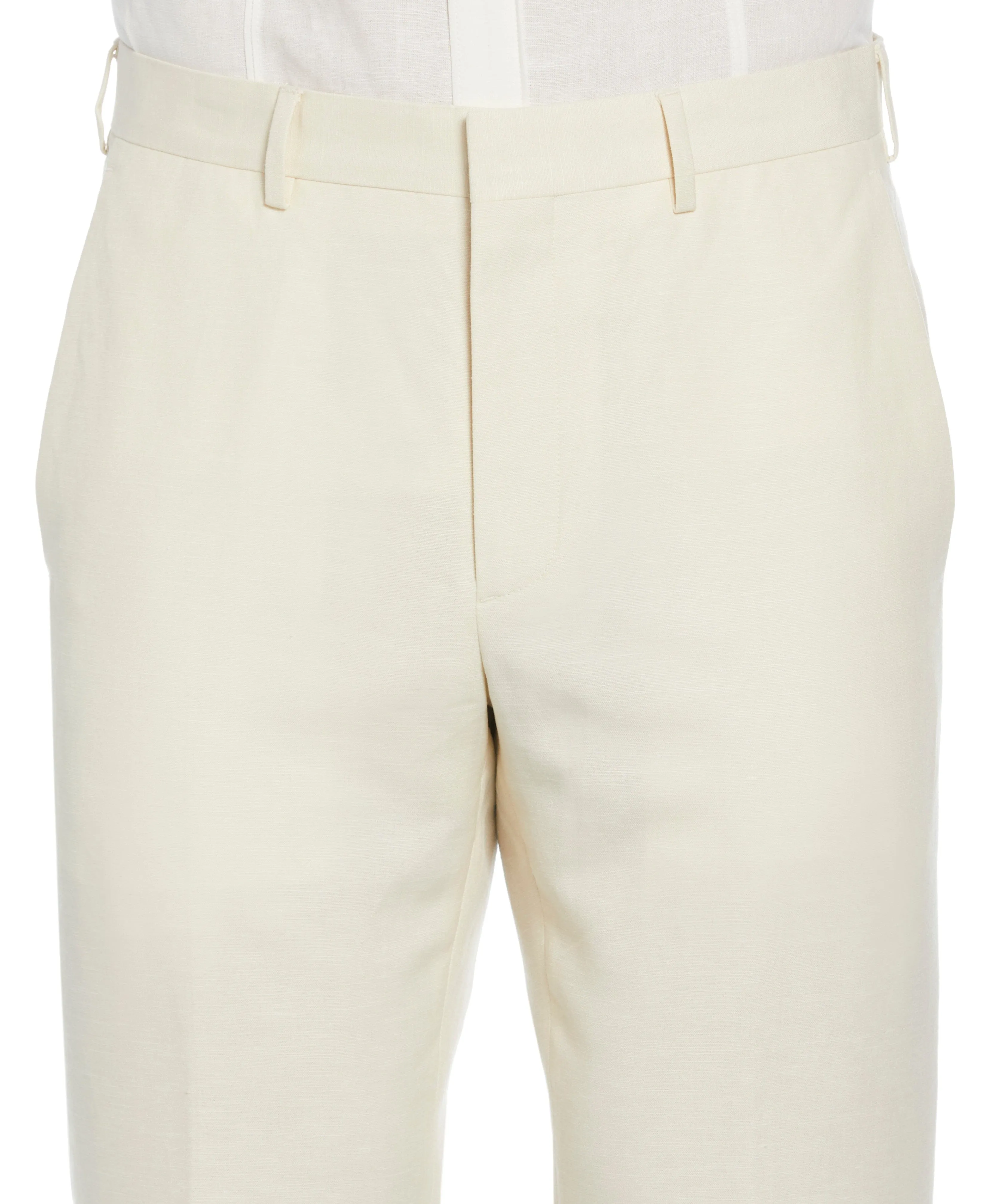 Linen-Blend Flat Front Pant - Cream