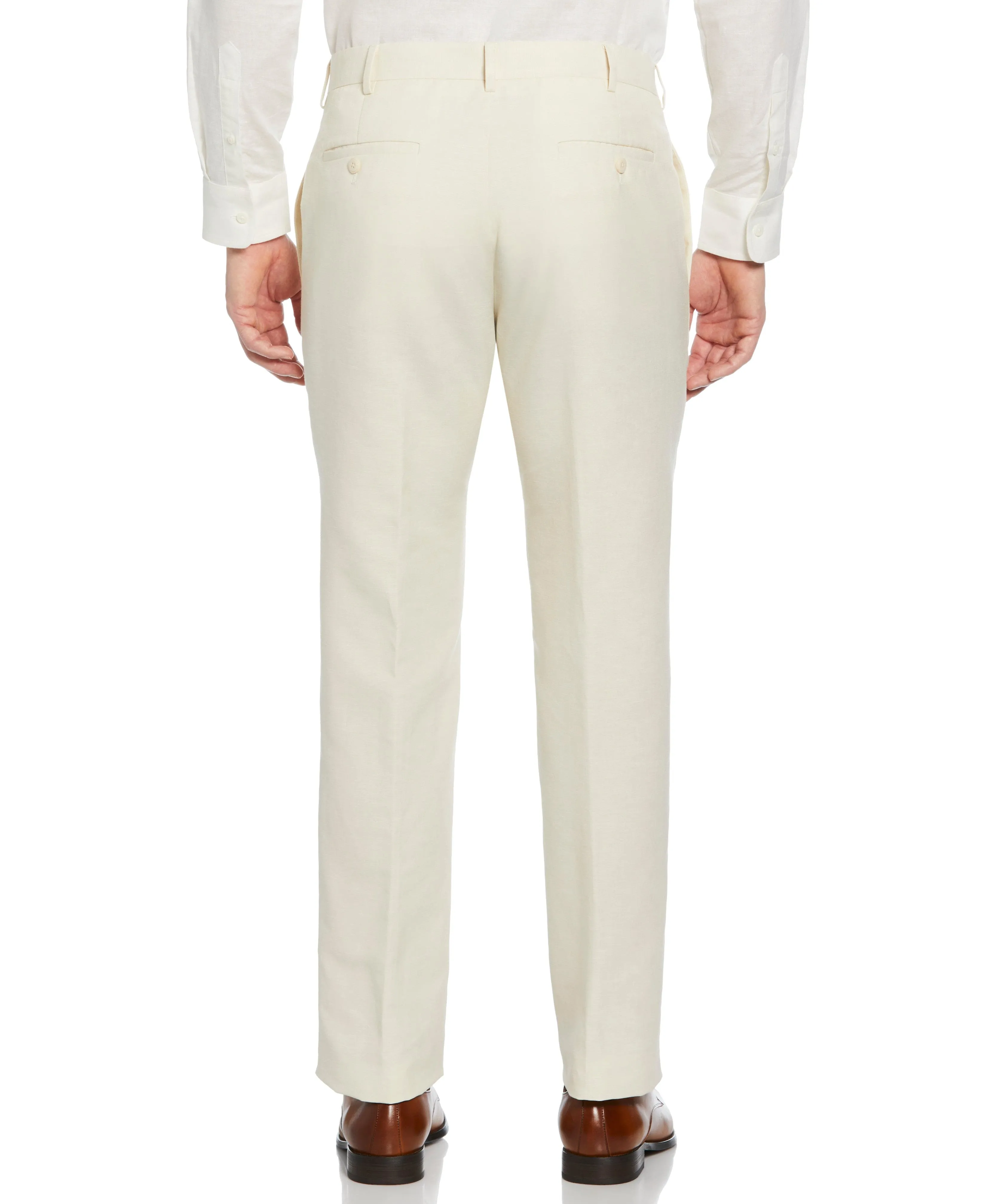 Linen-Blend Flat Front Pant - Cream