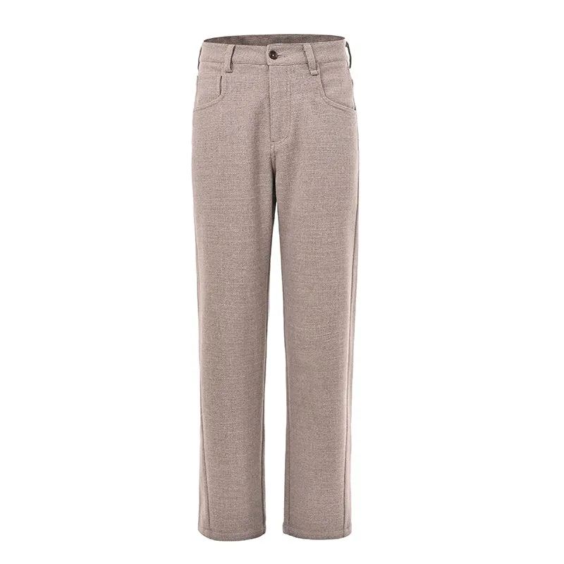 Linen Wool Straight-Leg Trousers