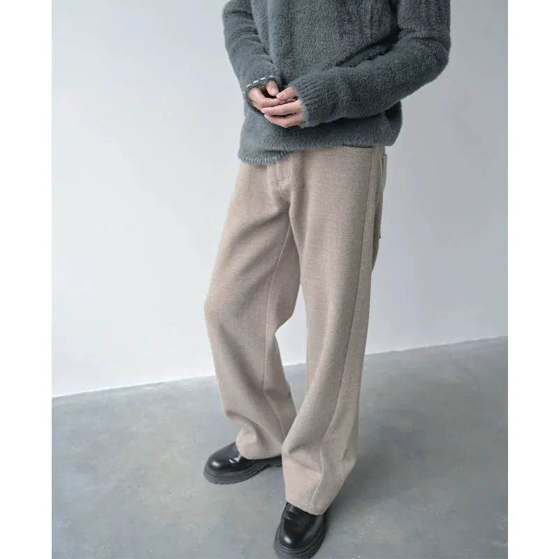 Linen Wool Straight-Leg Trousers