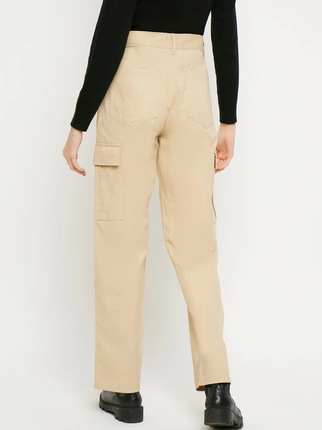 Madame Beige High-Rise Cargo Jeans